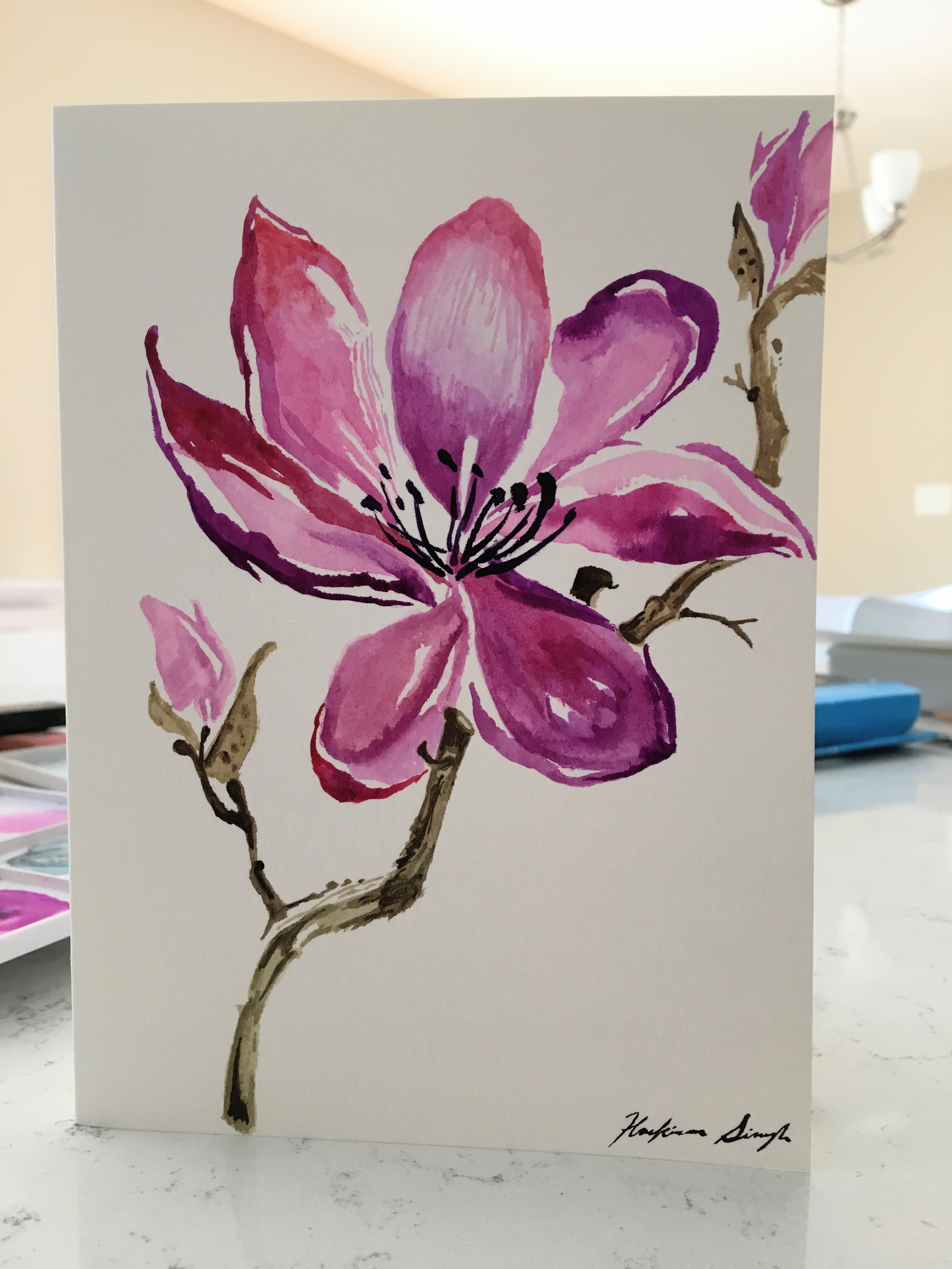 Watercolor Card of a Purple Flower