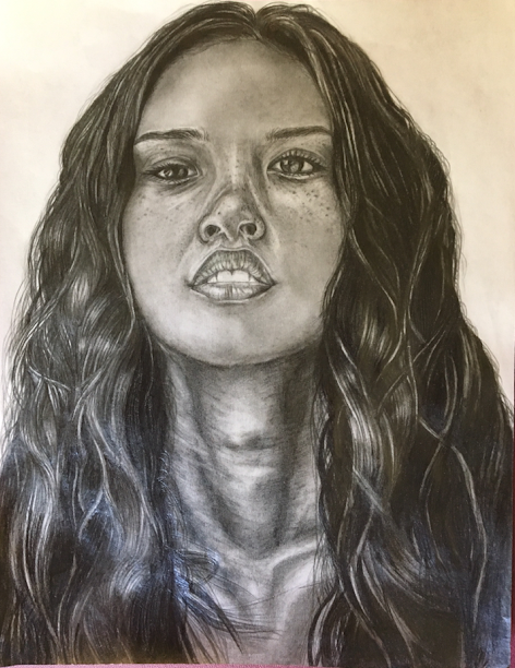 Graphite and Charcoal Portrait of a Woman