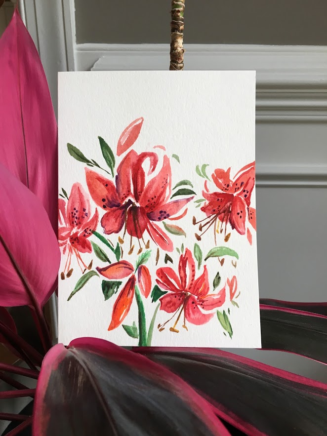 Watercolor Card of Pink Flowers